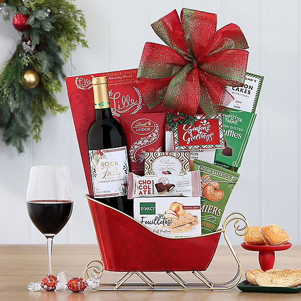 Rock Falls Cabernet: Holiday Sleigh Basket