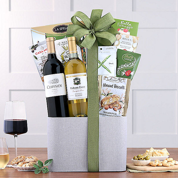 Festive Duet: Red & White Wine Gift Basket