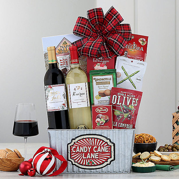 Candy Cane Lane Duet: Gourmet Wine Basket