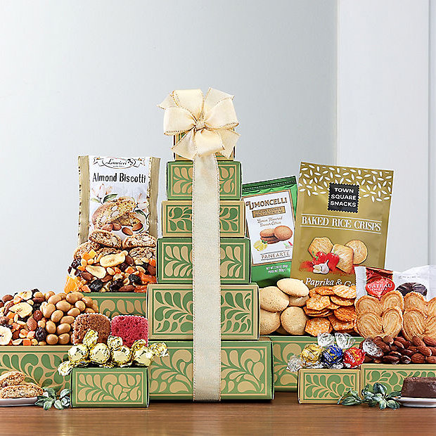 Golden Delights: Nuts & Sweets Gift Tower